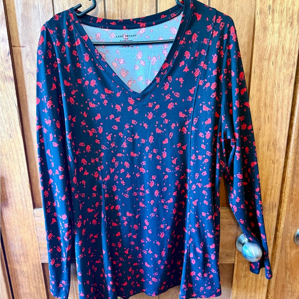 Lane Bryant Black and Red Floral Blouse
